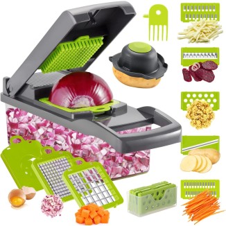 Vegetable/Onion Chopper，Cambom Veggie Chopper with 8 Blades Multifunctional 13 in 1 Food Chopper Kitchen Gadgets Vegetable Slicer Dicer Cutter Carrot and Garlic Chopper With Container