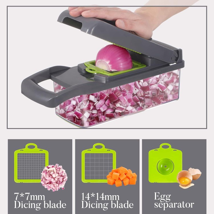 Vegetable/Onion Chopper，Cambom Veggie Chopper with 8 Blades Multifunctional 13 in 1 Food Chopper Kitchen Gadgets Vegetable Slicer Dicer Cutter Carrot and Garlic Chopper With Container