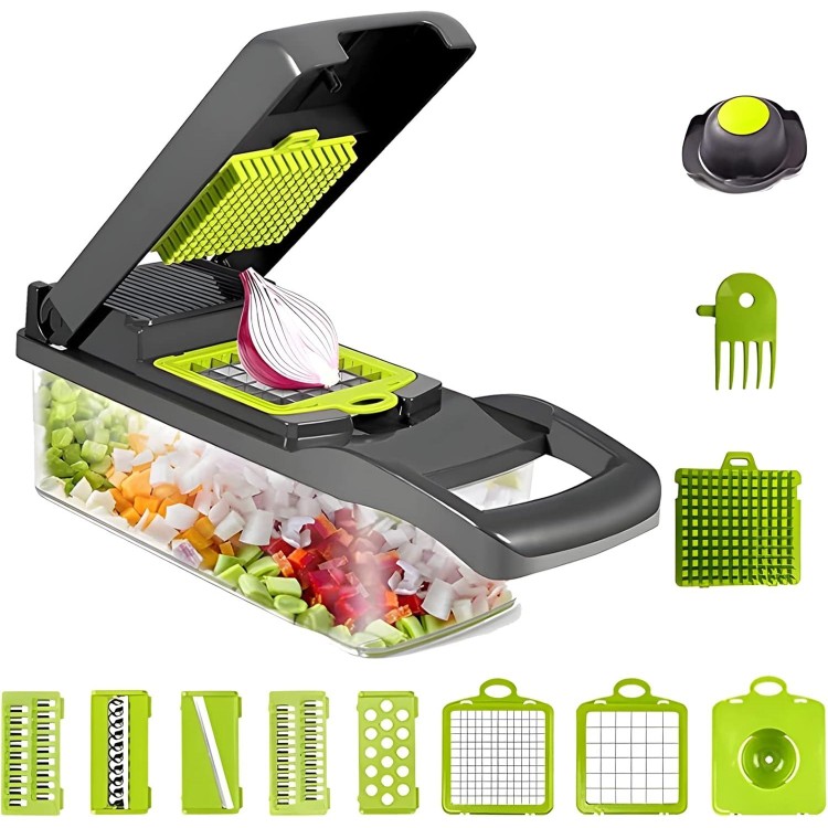 Vegetable Chopper, 14-in-1 Mandoline Slicer, Multifunctional Veggie Chopper, Potato Chopper, Vegetable Dicer, Food Chopper with Container, Chopper Vegetable Cutter with 7 Blades Kitchen Essentials