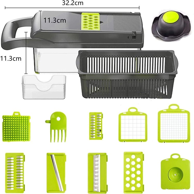 Vegetable Chopper, 14-in-1 Mandoline Slicer, Multifunctional Veggie Chopper, Potato Chopper, Vegetable Dicer, Food Chopper with Container, Chopper Vegetable Cutter with 7 Blades Kitchen Essentials