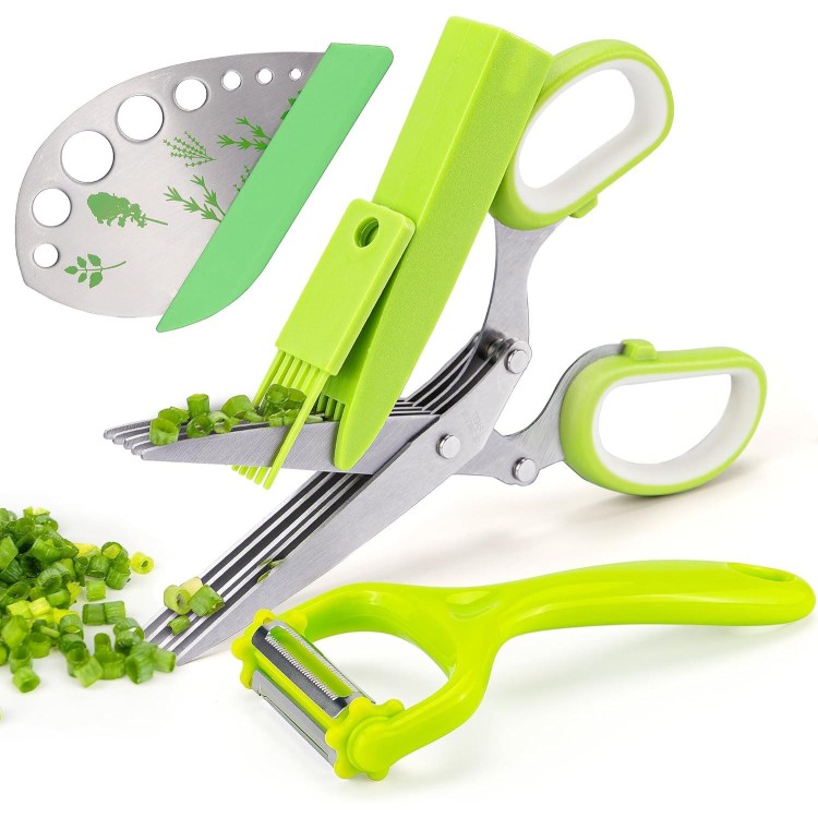 VIBIRIT Herb Scissor, Leaf Stripper, Stainless Steel 5 Blade Kitchen Scissors,Peelers for Kitchen,for Chopping Chive, Vegetables, Salad,Collard Greens, Parsley, Rosemary As Christmas gifts