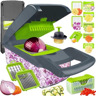 Pro-Series 16-in-1 Vegetable Chopper, Dewpeton Mandoline Slicer, Veggie Chopper, Food Chopper with Container, Vegetable Cutter Chopper & Spiralizer for Onion Salad (Home Essential Gadget & Kitchen)