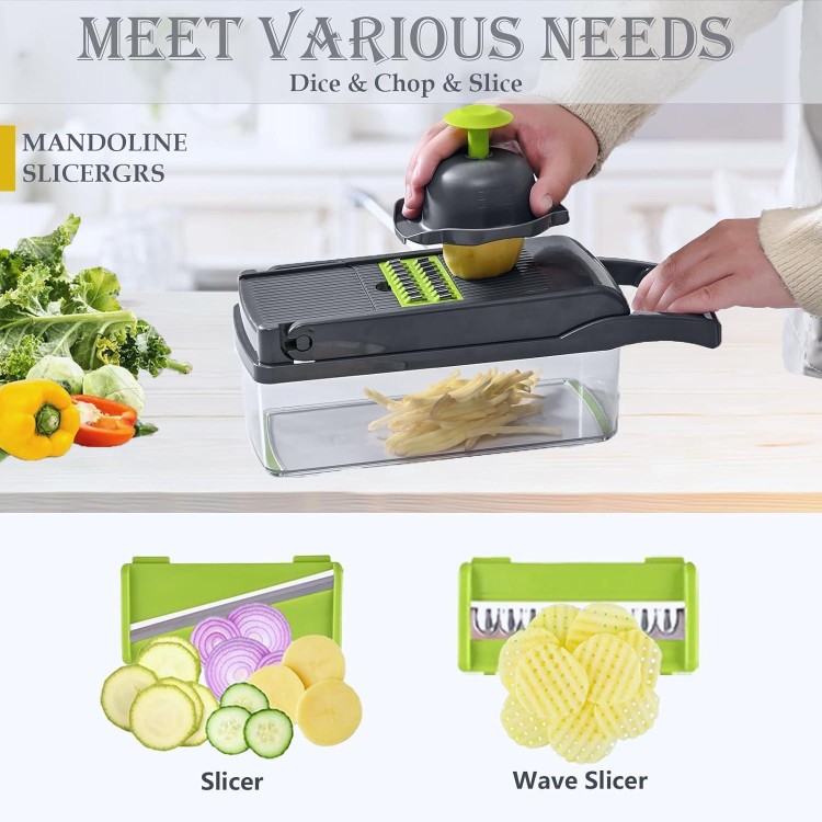 Pro-Series 16-in-1 Vegetable Chopper, Dewpeton Mandoline Slicer, Veggie Chopper, Food Chopper with Container, Vegetable Cutter Chopper & Spiralizer for Onion Salad (Home Essential Gadget & Kitchen)