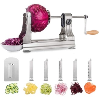 WellToBe 6-Blade Vegetable Spiralizer Spiral Slicer Veggie Pasta Spaghetti Maker for Healthy Low Carb/Paleo/Gluten - 304 Food Stainless Steel Body