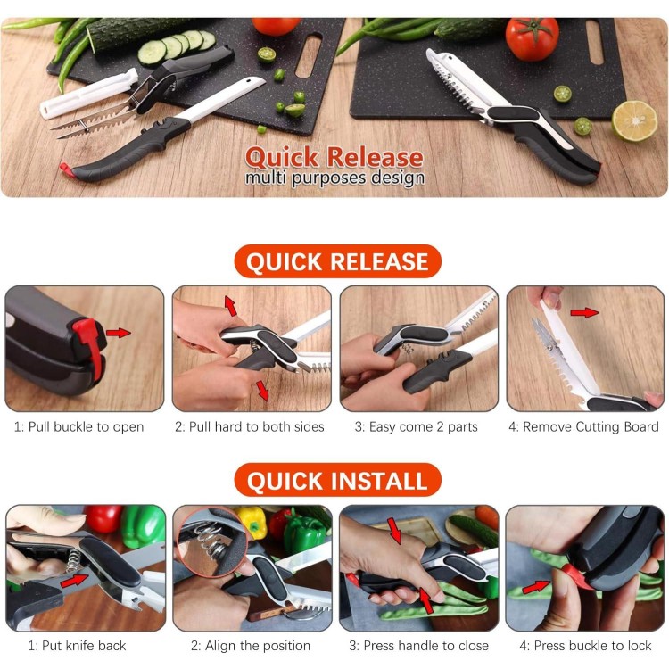 Smart Vegetable Slicer Cutter Kitchen Cutting Board Scissors Knife Comb for Food,Veggie,Fruit,Meat,Salad,Carrot,Potato,Tomato,Melons,Easy Use and Dishwasher Safe