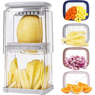 Kitchen gadgets food chopper with container.4 in 1 chopper vegetable cutter with french fry cutter,veggie chopper,fruit slicer,potato cutter.new home gift ideas-mandoline slicer for food chopper