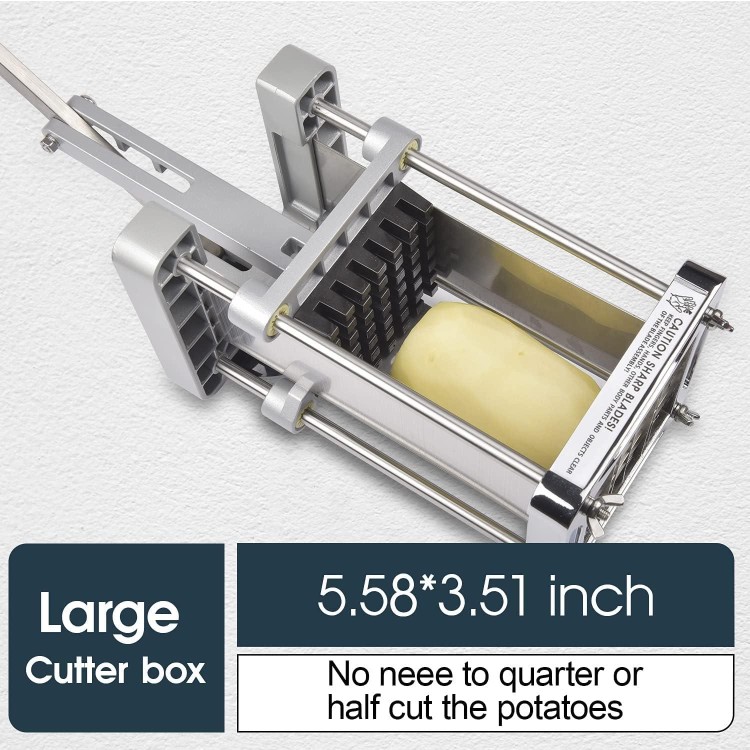 French Fry Cutter, Sopito Professional Potato Cutter Stainless Steel with 1/2-Inch and 3/8-Inch Blade Great for Potatoes Carrots Cucumbers