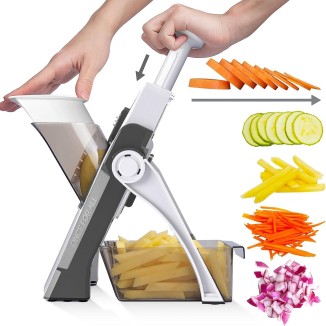 Safe Mandoline Slicer for Kitchen, 5 in 1 Vegetable Food Chopper, Potato French Fry Cutter, Fruit Slicer, Adjustable Thickness 0.1-8 mm, Kitchen Chopping Artifact Fast Meal Prep (Gray)