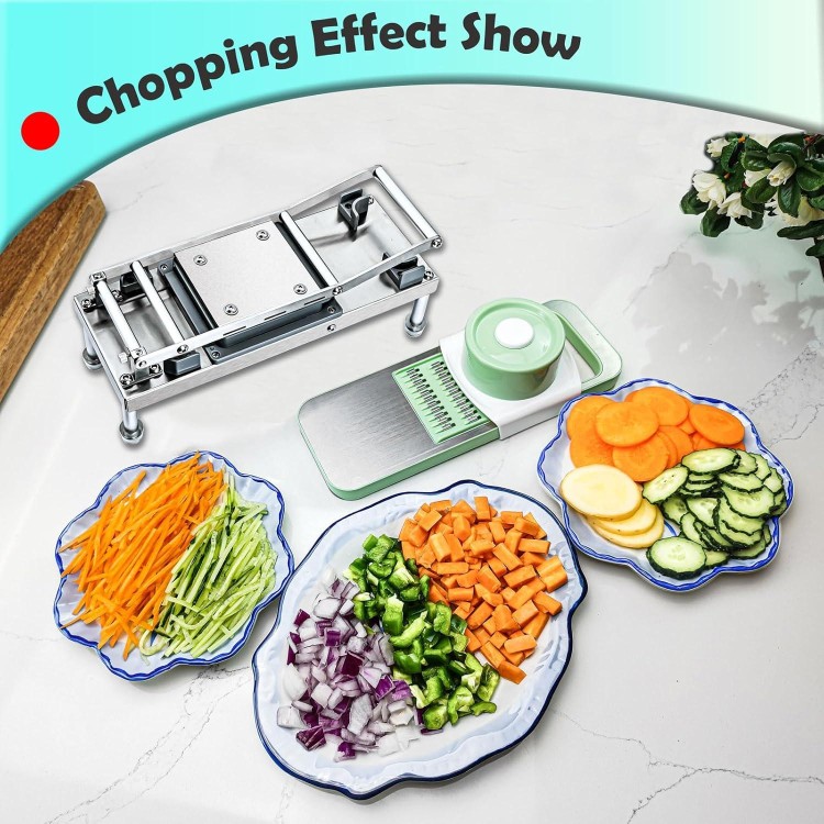 All-in-1 Vegetable Chopper with 8 Blades - Mandoline Slicer - Pro Food Chopper with Container - Veggie Salad Onion Chopper - Potatoe Dicer French Fry Cutter - Cheese Grater - Stainless Steel material