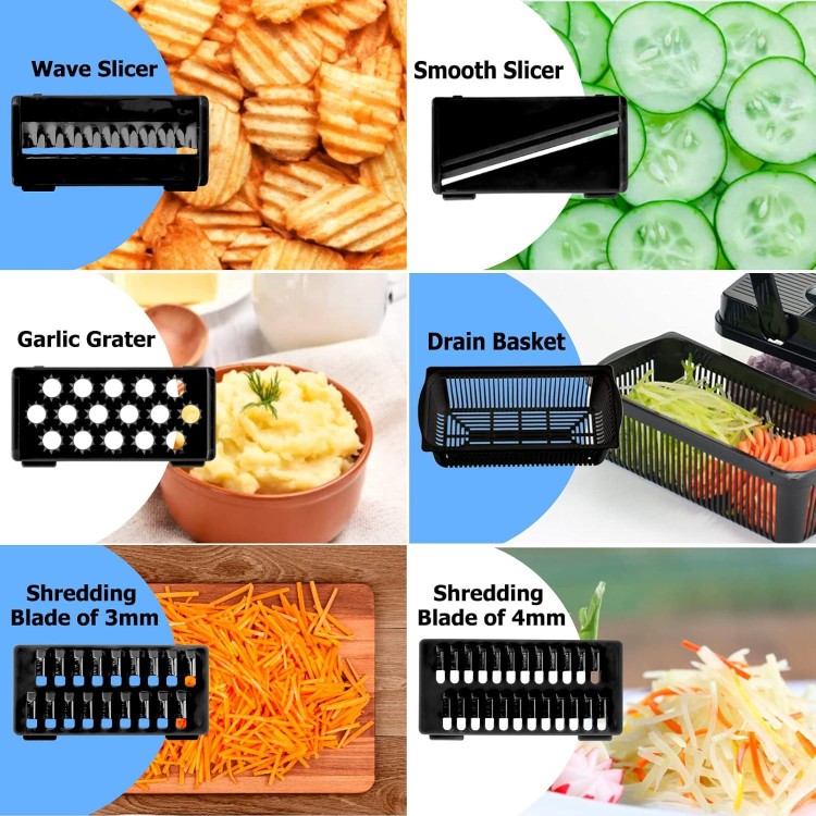 Vegetable Chopper/Cutter/Dicer-Veggie Chopper/Slicer-Onion Chopper-Salad Chopper-Food Chopper With Container (13 in1 Black)