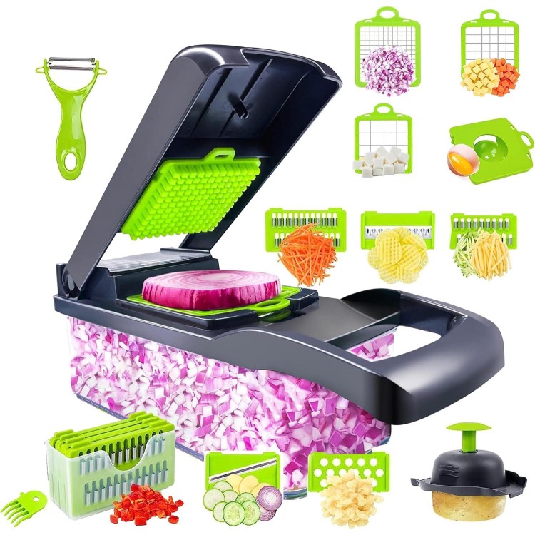 Vegetable Chopper with 9 blades and Strainer Basket, 17 in 1 Professional Mandoline Slicer for Kitchen, Multifunctional Food Chopper Cutter for Onion, Potato, Salad, Veggie