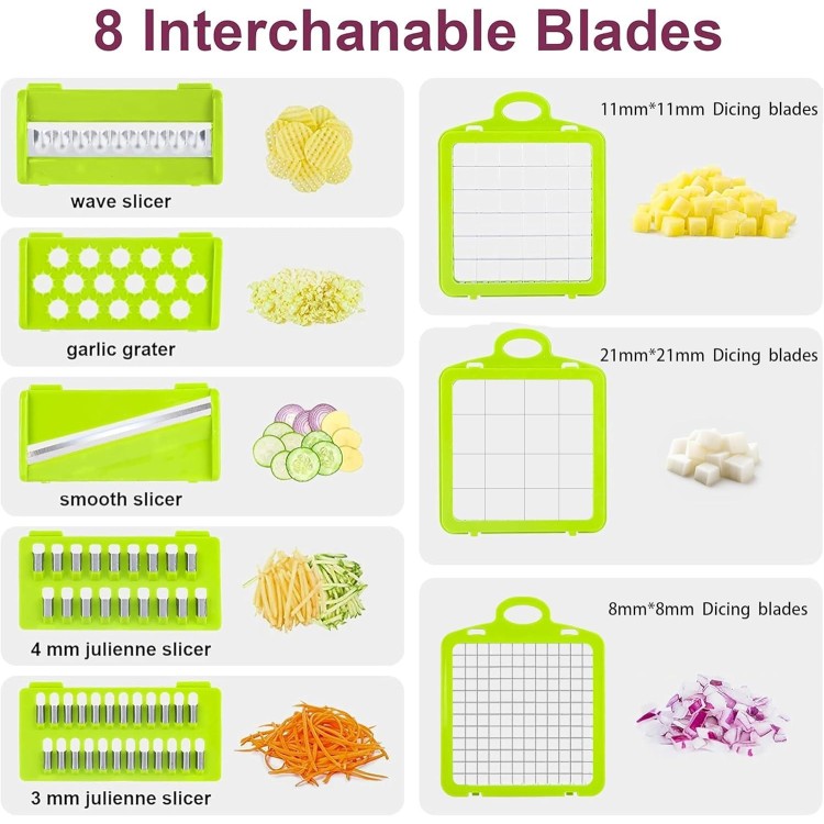 Vegetable Chopper with 9 blades and Strainer Basket, 17 in 1 Professional Mandoline Slicer for Kitchen, Multifunctional Food Chopper Cutter for Onion, Potato, Salad, Veggie