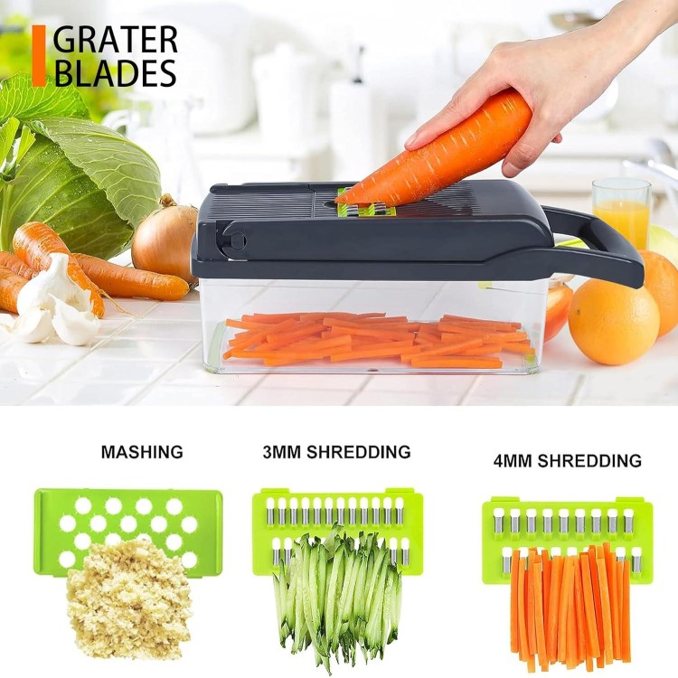 Vegetable Chopper with 9 blades and Strainer Basket, 17 in 1 Professional Mandoline Slicer for Kitchen, Multifunctional Food Chopper Cutter for Onion, Potato, Salad, Veggie