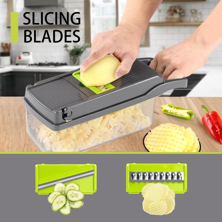 Vegetable Chopper with 9 blades and Strainer Basket, 17 in 1 Professional Mandoline Slicer for Kitchen, Multifunctional Food Chopper Cutter for Onion, Potato, Salad, Veggie