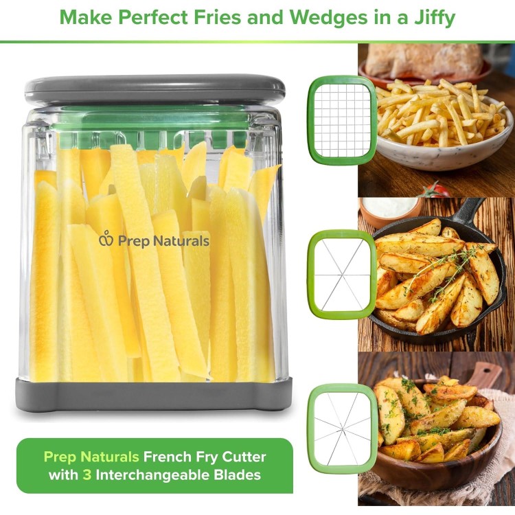 PrepNaturals 3-in-1 French Fry Cutter - Potato Cutter for Fries - Potato French Fry Cutter - French Fries Cutter - Vegetable Cutter - Food Chopper Manual Hand - Veggie Cutter - Vegetable Chopper