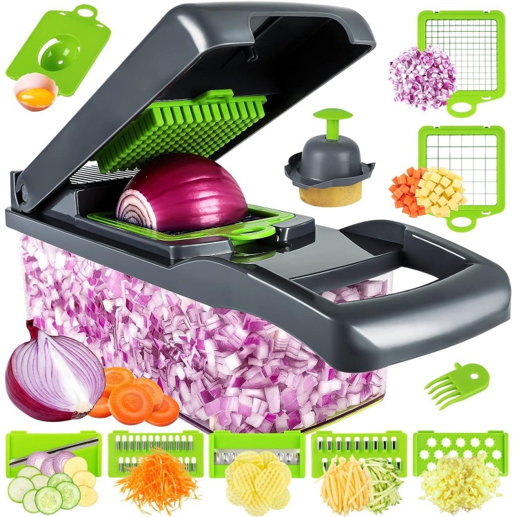 Vegetable Chopper, Pro Onion Chopper, Multifunctional 13 in 1 Food Chopper, Kitchen Vegetable Slicer Dicer Cutter,Veggie Chopper With 8 Blades,Carrot and Garlic Chopper With Container