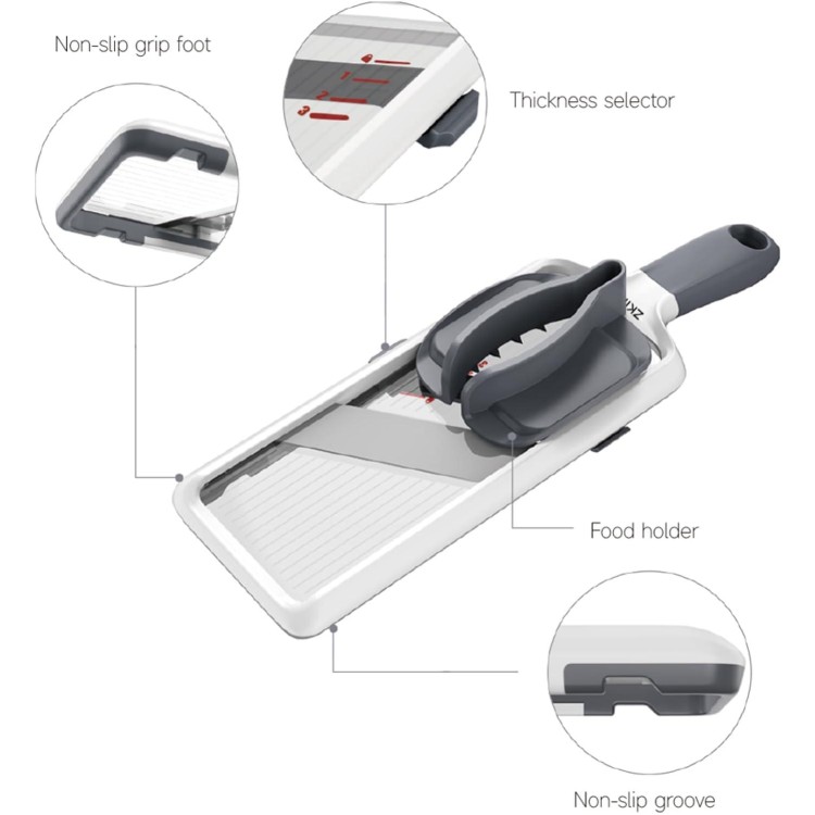 Multi Handheld Mandoline Slicer - Adjustable Stainless Steel Blade, Comfort Grip, Safety Features, Easy to Clean, Ideal for Speedy Slicing of Fruits and Vegetables (Gray)