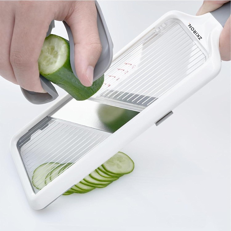 Multi Handheld Mandoline Slicer - Adjustable Stainless Steel Blade, Comfort Grip, Safety Features, Easy to Clean, Ideal for Speedy Slicing of Fruits and Vegetables (Gray)