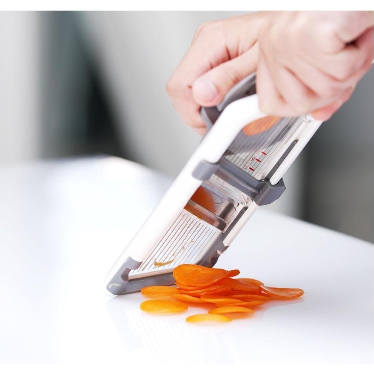 Multi Handheld Mandoline Slicer - Adjustable Stainless Steel Blade, Comfort Grip, Safety Features, Easy to Clean, Ideal for Speedy Slicing of Fruits and Vegetables (Gray)