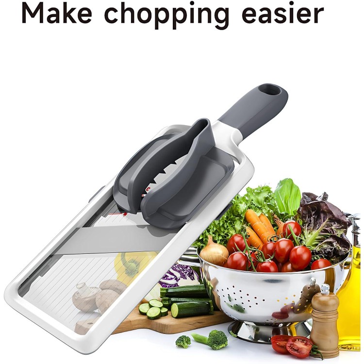 Multi Handheld Mandoline Slicer - Adjustable Stainless Steel Blade, Comfort Grip, Safety Features, Easy to Clean, Ideal for Speedy Slicing of Fruits and Vegetables (Gray)