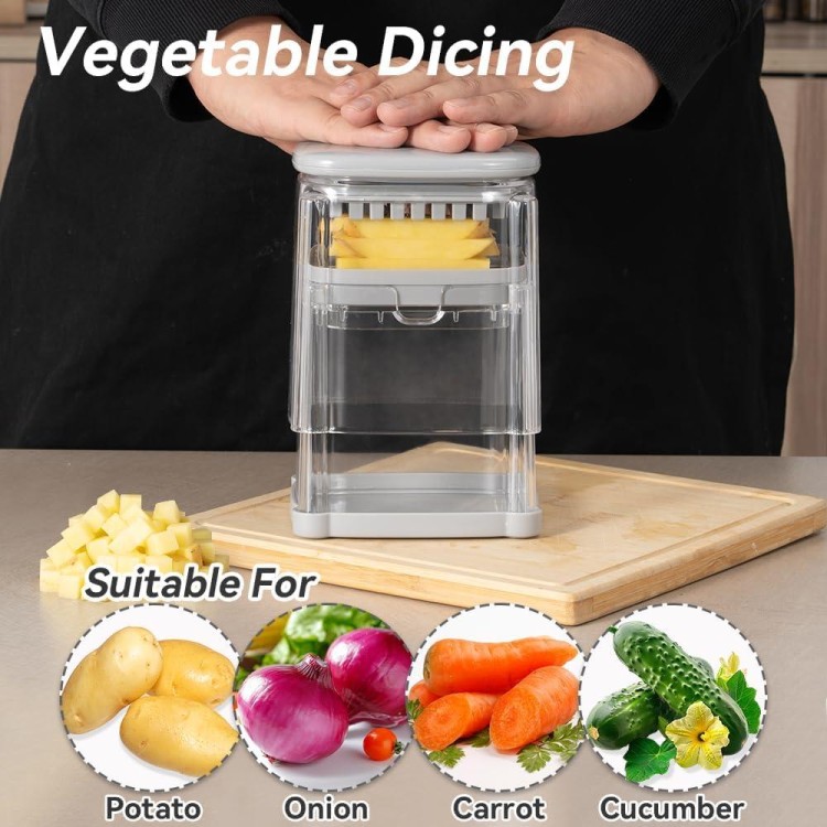 French Fry Cutter 3 in 1 Potato Onion Chopper Multifunction Egg Apple Slicer Kitchen Vegetable Cutter Dicer for Cucumber, Tomato, Zucchini, Carrot, Citrus Stainless Steel Blade