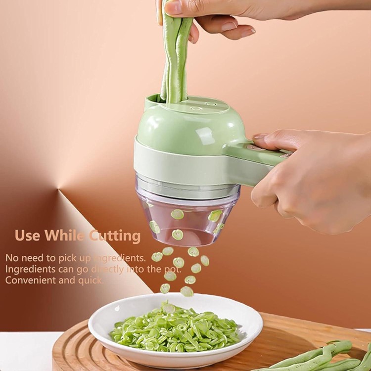 4 in 1 Portable Electric Vegetable Cutter,Electric Vegetable Slicer Set Wireless Food Processor for Garlic Pepper Chili Onion Celery Ginger Meat (Green)