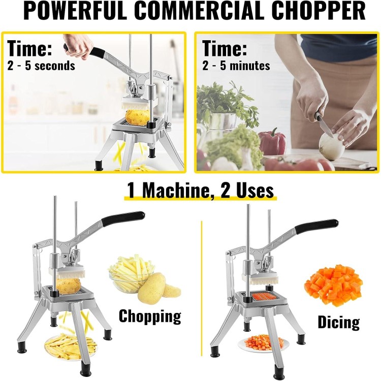 VEVOR Commercial Vegetable Chopper w/ 4 Replacement Blades, Stainless Steel French Fry Cutter Potato Dicer & Fruit Slicer for Restaurants & Home Kitchen