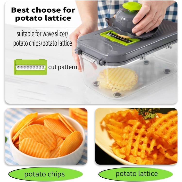 Vegetable Chopper with Container - Multifunctional Vegetable Cutter, Veggie Chopper, Onion Cutter, Kitchen Choppers and Dicers, Fruit and Vegetable Chopper, 22 in 1 Food Chopper with 13 Blades