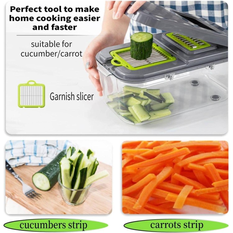 Vegetable Chopper with Container - Multifunctional Vegetable Cutter, Veggie Chopper, Onion Cutter, Kitchen Choppers and Dicers, Fruit and Vegetable Chopper, 22 in 1 Food Chopper with 13 Blades