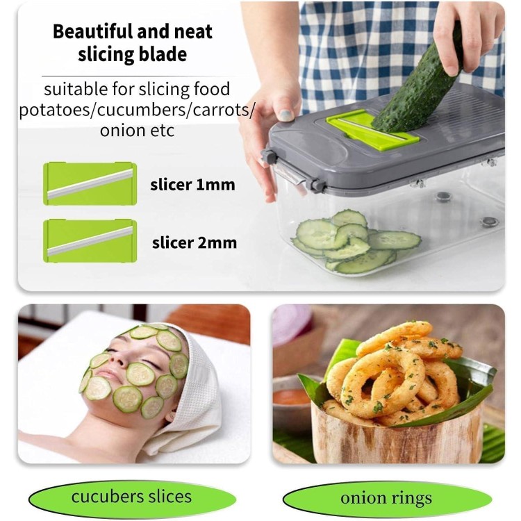 Vegetable Chopper with Container - Multifunctional Vegetable Cutter, Veggie Chopper, Onion Cutter, Kitchen Choppers and Dicers, Fruit and Vegetable Chopper, 22 in 1 Food Chopper with 13 Blades