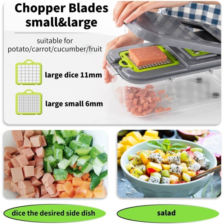 Vegetable Chopper with Container - Multifunctional Vegetable Cutter, Veggie Chopper, Onion Cutter, Kitchen Choppers and Dicers, Fruit and Vegetable Chopper, 22 in 1 Food Chopper with 13 Blades