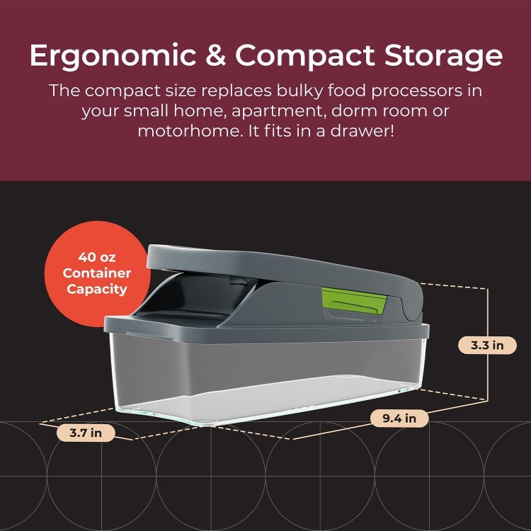 MuellerLiving 4-Blade Onion Chopper, Vegetable Chopper, Grape Cutter, Egg and Cheese Slicer with Container
