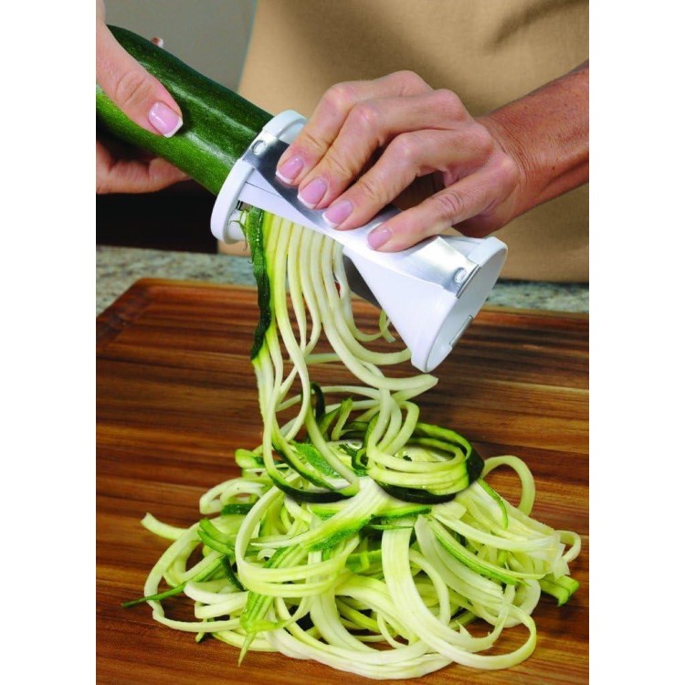 Veggetti Veggie Slicer, Dual Stainless Steel Blade Vegetable Cutter for Thick or Thin Noodle, Works with Zucchini, Squash, Cucumbers, Carrots, and more, 2.76L x 2.76W x 6.32H, White