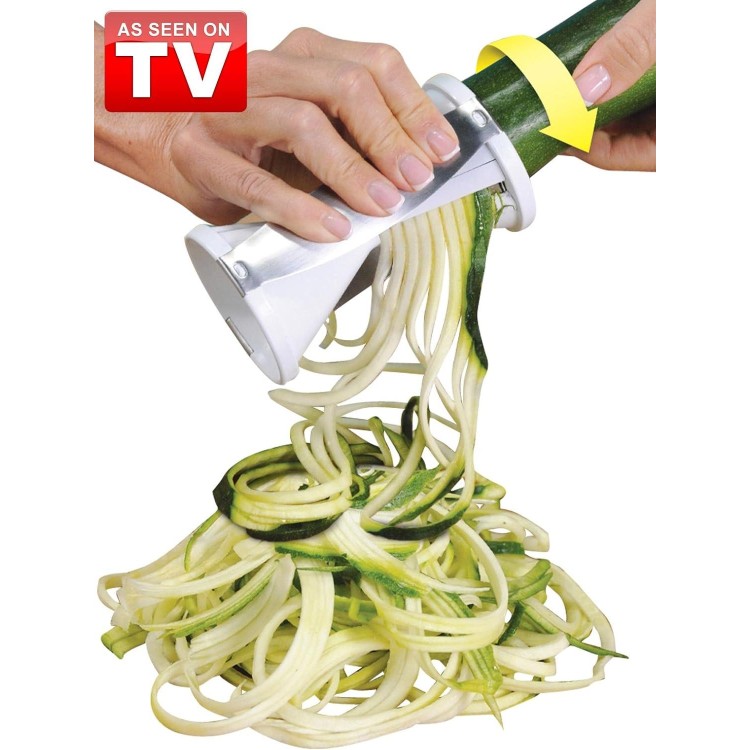 Veggetti Veggie Slicer, Dual Stainless Steel Blade Vegetable Cutter for Thick or Thin Noodle, Works with Zucchini, Squash, Cucumbers, Carrots, and more, 2.76L x 2.76W x 6.32H, White