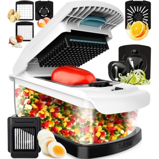 Fullstar 9-in-1 Vegetable Chopper with Extra Large Catch Tray - XL Veggie Chopper, Chopper Vegetable Cutter - Food Chopper, Kitchen Gadgets with Anti-Slip Bumper & Self Cleaning Feature (White)