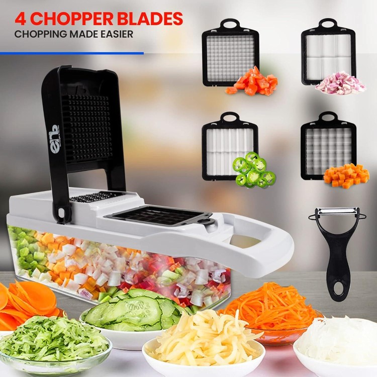 22-in-1 - Vegetable Chopper With Container - Kitchen Slicer Vegetable Cutter, Food Chopper With Container, Heavy Duty Cut Resistant Glove & Cleaning Brushes, Vegetable Dicer For Chopping Salad - White