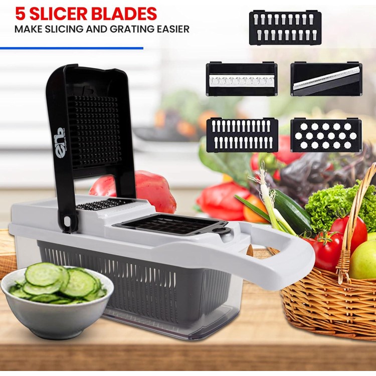 22-in-1 - Vegetable Chopper With Container - Kitchen Slicer Vegetable Cutter, Food Chopper With Container, Heavy Duty Cut Resistant Glove & Cleaning Brushes, Vegetable Dicer For Chopping Salad - White