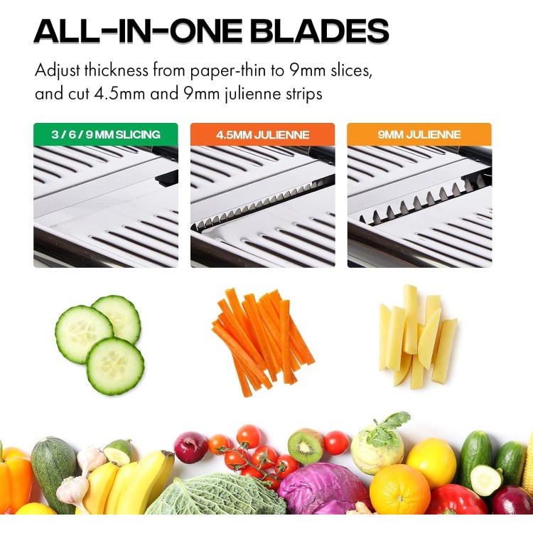 Mandoline Slicer for Kitchen, Adjustable Stainless Steel Vegetable Cutter,Vegetable Chopper for Potato, Tomato, Veggie Salad and Onion, French Fry Cutter with Cut-Resistant Gloves