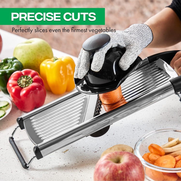 Mandoline Slicer for Kitchen, Adjustable Stainless Steel Vegetable Cutter,Vegetable Chopper for Potato, Tomato, Veggie Salad and Onion, French Fry Cutter with Cut-Resistant Gloves