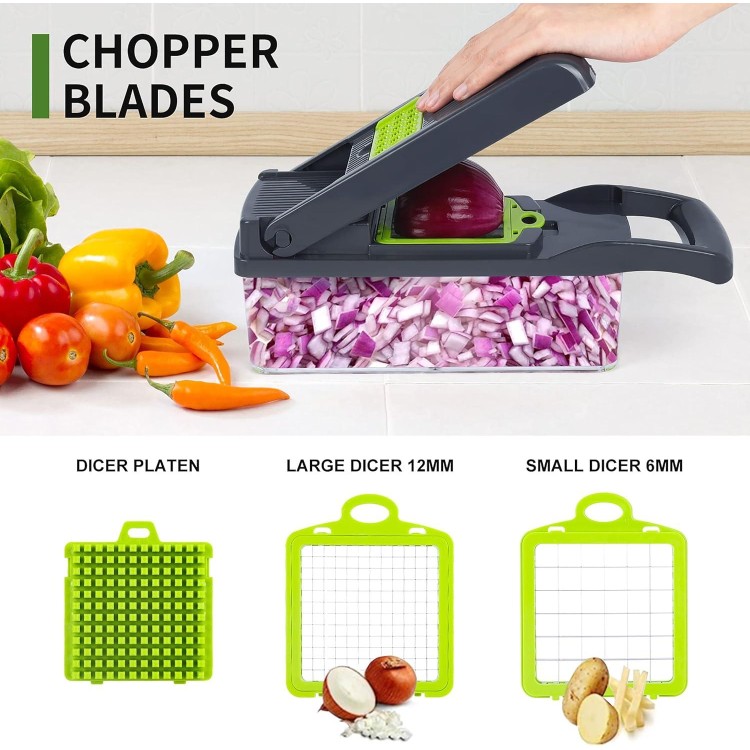 Vegetable Chopper, Onion Chopper, Mandolin Slicer,Pro 10 in 1professional food Choppermultifunctional Vegetable Chopper and Slicer, Dicing Machine, AdjustableVegetable Cutter With Container (Grey)