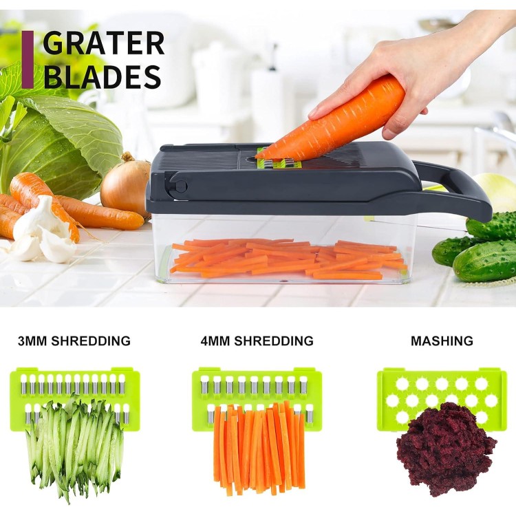 Vegetable Chopper, Onion Chopper, Mandolin Slicer,Pro 10 in 1professional food Choppermultifunctional Vegetable Chopper and Slicer, Dicing Machine, AdjustableVegetable Cutter With Container (Grey)