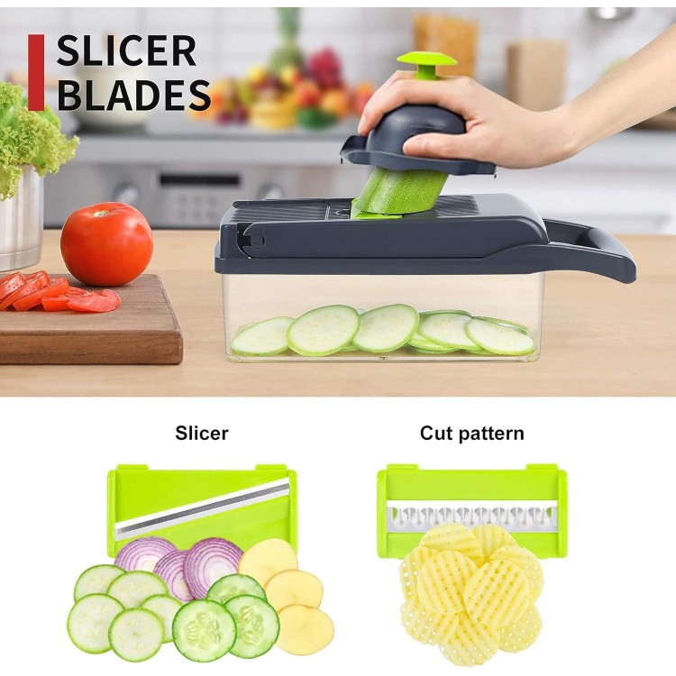 Vegetable Chopper, Onion Chopper, Mandolin Slicer,Pro 10 in 1professional food Choppermultifunctional Vegetable Chopper and Slicer, Dicing Machine, AdjustableVegetable Cutter With Container (Grey)