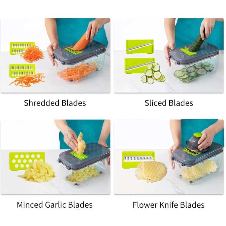 Vegetable Cutter 22-in-1, Mandoline Slicer with 13 Blades, with Container for Egg| Cheese Grater | Veggie Dicer | Onion Mincer Chopper