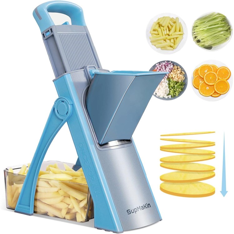 SUPMAKIN Upgrade Safe Mandoline Slicer Plus, Adjustable Vegetable Chopper Food Slicer, Potato Slicer, Veggie Salad chopper Kitchen Safe Chopping Artifact (Blue)