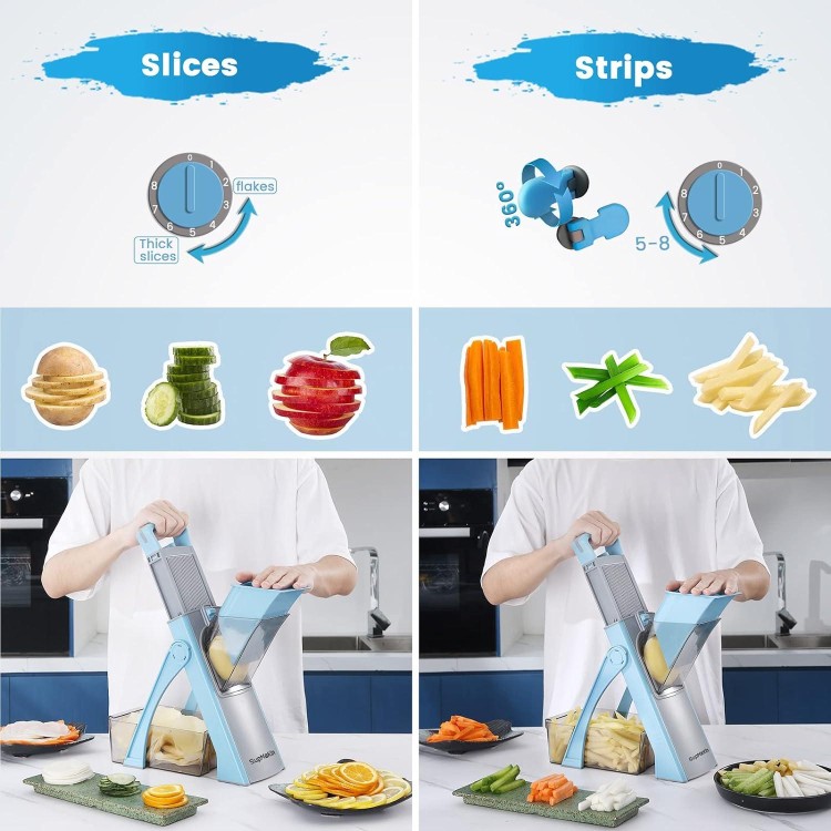 SUPMAKIN Upgrade Safe Mandoline Slicer Plus, Adjustable Vegetable Chopper Food Slicer, Potato Slicer, Veggie Salad chopper Kitchen Safe Chopping Artifact (Blue)