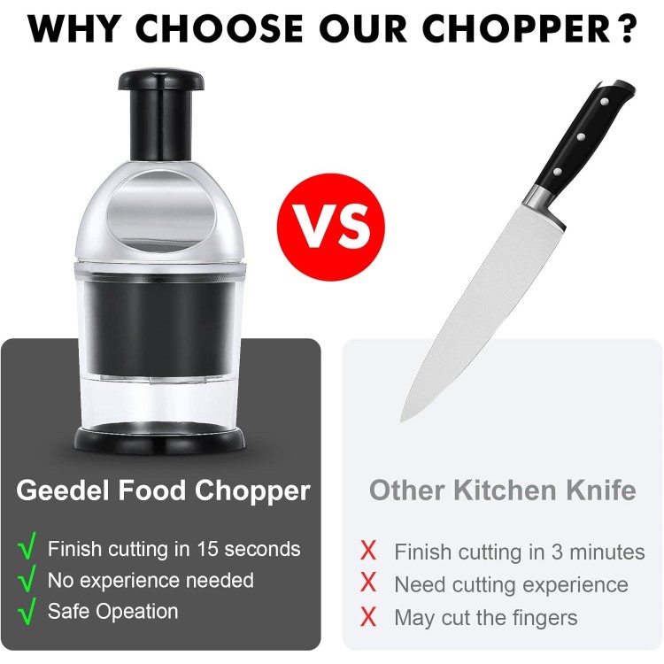 Geedel Food Chopper, Easy to Clean Manual Hand Vegetable Chopper Dicer, Dishwasher Safe Slap Onion Chopper for Veggies Onions Garlic Nuts Salads