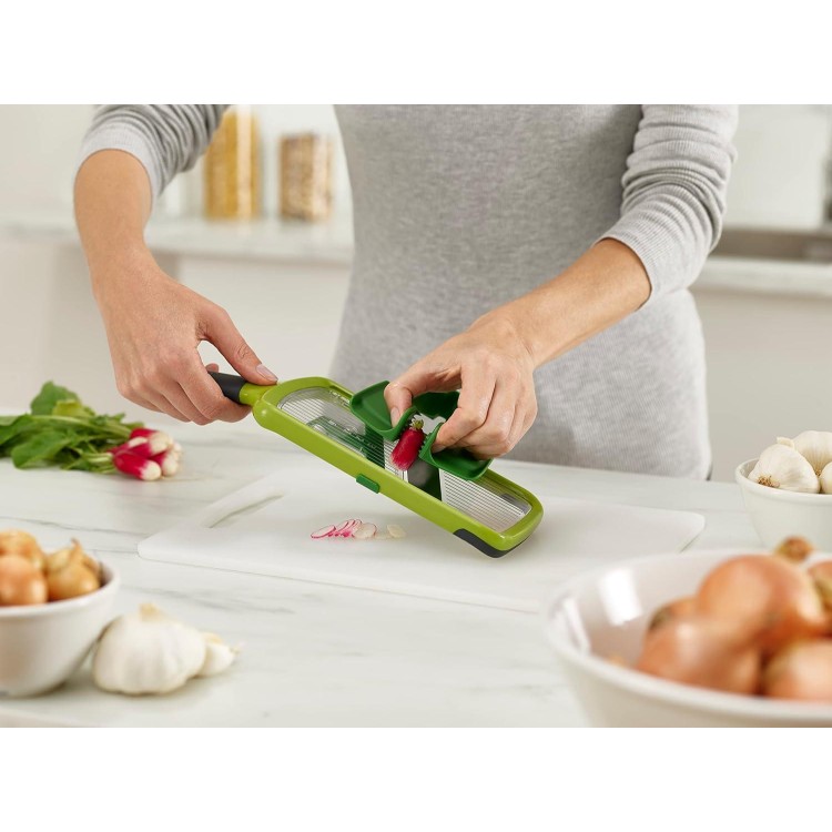 Joseph Joseph Multi Hand-held Mandoline Slicer with Food Grip and Adjustable Blades Dishwasher Safe, One-size, Green