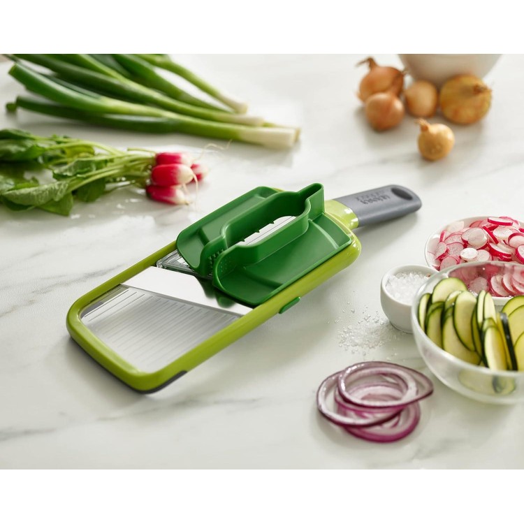 Joseph Joseph Multi Hand-held Mandoline Slicer with Food Grip and Adjustable Blades Dishwasher Safe, One-size, Green