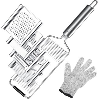 4 in 1 Multifunctional Grater Multi-Purpose Veggie Slicer Stainless Steel Cheese Grater Vegetable Chopper with 4 adjustable Blades for Parmesan Cheese, Vegetables, Ginger