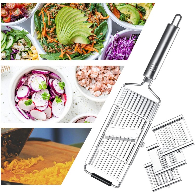 4 in 1 Multifunctional Grater Multi-Purpose Veggie Slicer Stainless Steel Cheese Grater Vegetable Chopper with 4 adjustable Blades for Parmesan Cheese, Vegetables, Ginger